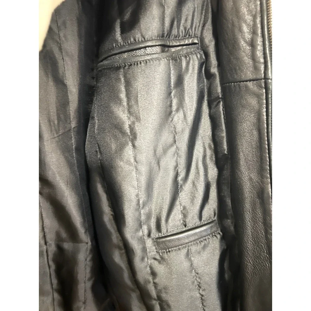 Calvin Klein Mens Black Leather Full‎ Zip Jacket Size Large Point Collar